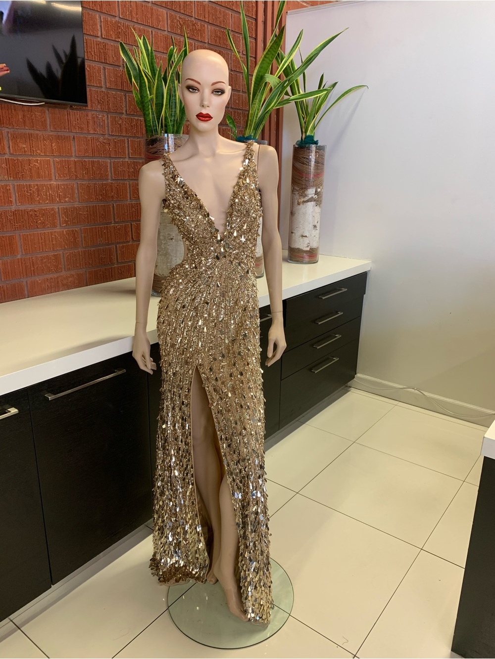 Sherri Hill 54912 Gold Various Sizes- Sequin V-Neck Evening Gown